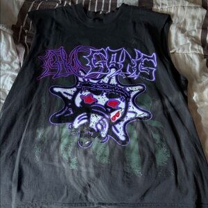 Black Graphic Tee with Purple and Red Design